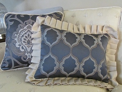 blue and beige custom accent pillows
