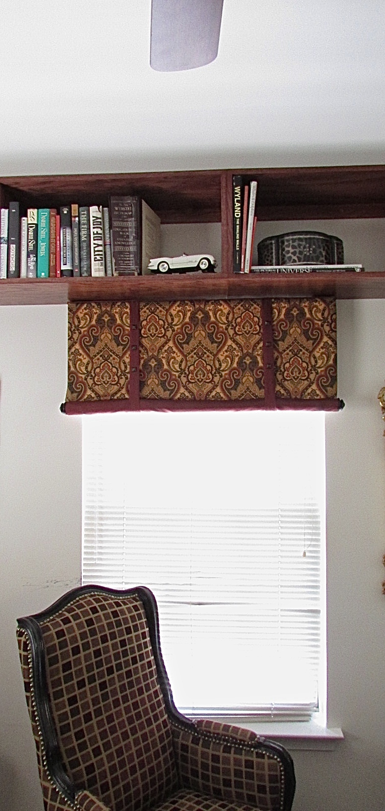 stagecoach custom valance design in home office