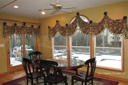 photo of arched kitchen window custom valance drapery