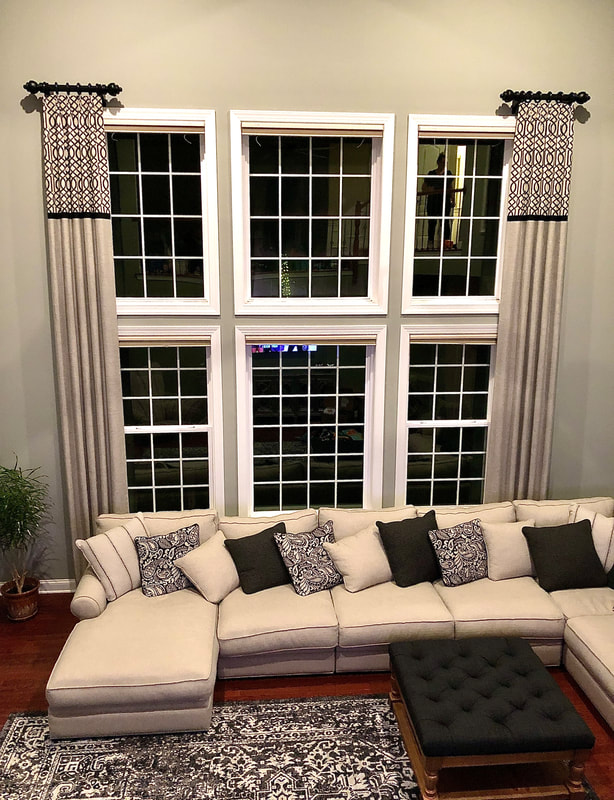 two story custom curtain drapery living room